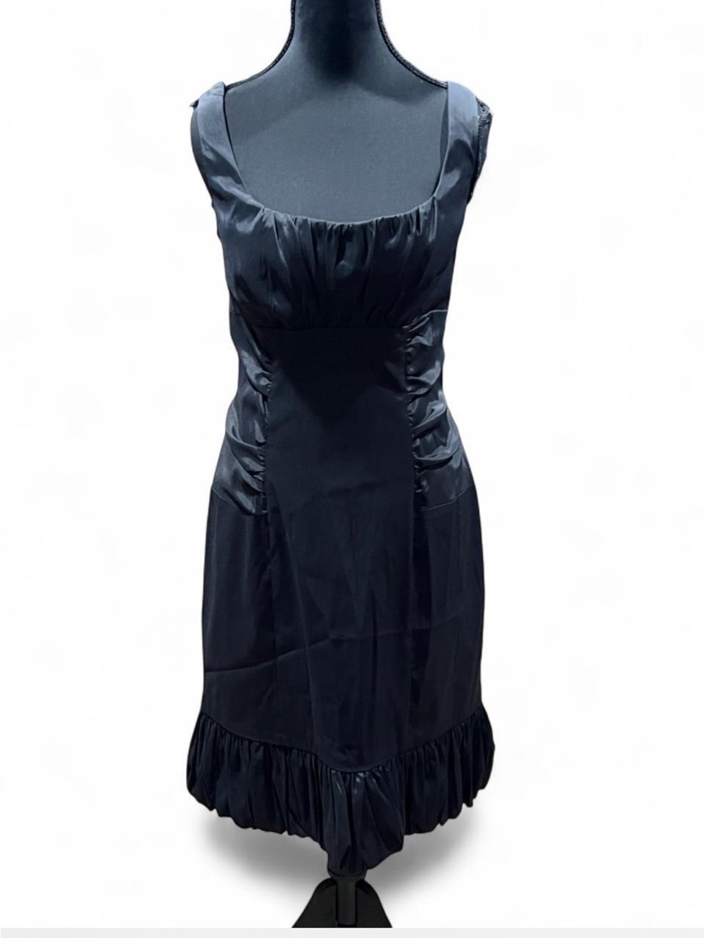 Betsy & Adam Black Sleeveless Midi Dress with Ruffled Hem